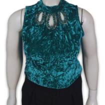 Regata Feminina Veludo Molhado Bordado Decote Plus Size