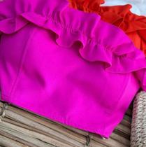 Regata Feminino Na Cor Rosa Com Detalhes de Franja Sem Alça TAM M