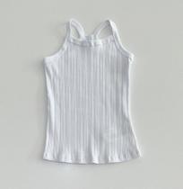 Regata Infantil Feminina Kyly Branca Canelada Alça Nadador Básica Conforto Menina Moda Kids Verão