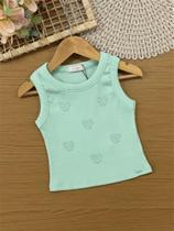 Regata Infantil Kukiê Verão Branca com Strass Corações Tamanho:14Cor:Verde Regata Infantil Kukiê Verão Branca com Strass Corações Tamanho:14Cor:Verde