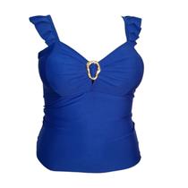 Regata justa com sustentação detalhe orgânico dourado no decote plus size Tamanho:GGCor:azul Regata justa com sustentação detalhe orgânico dourado no decote plus size Tamanho:GGCor:azul