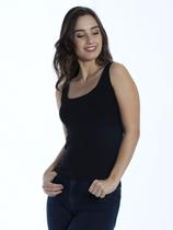 Regata Lisa Feminina Básica Viscolycra Alça Larga Preta