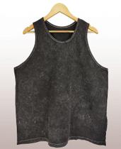 Regata Marmorizada Preta Estonada em Algodão 100% Regata Marmorizada Preta Estonada em Algodão 100%