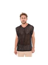 Regata Masculina Arrastão Oversized Camiseta Crochê Preta