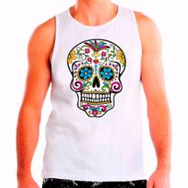 Regata Masculina Branca Caveira Mexicana Skul 02