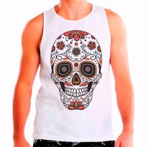 Regata Masculina Branca Caveira Mexicana Skul 03