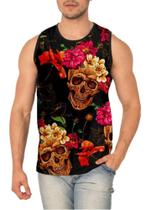 Regata Masculina Caveira Com Flores Rosas 16