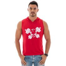 Regata Masculina Com Capuz Para Academia Estampada Caveira Halteres
