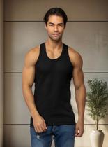 Regata Masculina Lisa Decote Costas Fechado Canelada Algodão