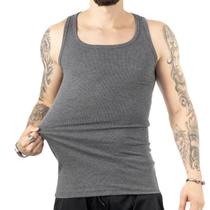 Regata Masculina Premium Modelo Americano Ribana Canelada Algodão e Elastano Gola Quadrada Cinza Regata Masculina Premium Modelo Americano Ribana Canelada Algodão e Elastano Gola Quadrada Cinza
