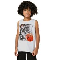 Regata Menino Kyly em Algodão Estampa Basquete Branca