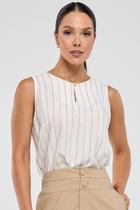 Regata PKS Em Viscose Com Linho Listrada Bege Regata PKS Em Viscose Com Linho Listrada Bege