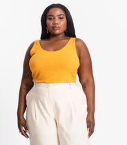 Regata Plus Size Em Ribana Canelada Secret Glam Amarelo