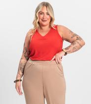 Regata Plus Size Em Ribana Canelada Secret Glam Laranja