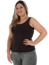 Regata Plus Size Feminina Lisa Fitness Poliamida Marrom