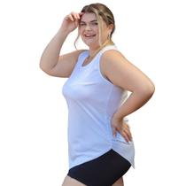 Regata Plus Size Feminina Mullet Suplex Liso Blusa Básica Long Line Tampa Bumbum Esportiva 3073A
