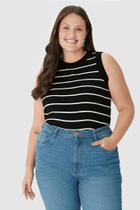 Regata Plus Size Justa com Costura Contrastante em Ribana Listrada - Malwee