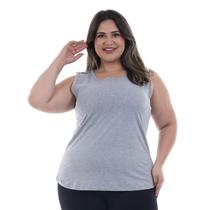 Regata Plus Size Lisa Básica Algodão Slim Verão
