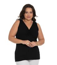 Regata Plus Size Secret Glam Canelada com Franzido no Decote Viscose com Elastano