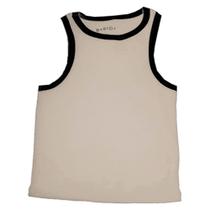 Regata ribana, basic+, em malha algodão com elastano, referecia r040 bege/preto m Regata ribana, basic+, em malha algodão com elastano, referecia r040 bege/preto m