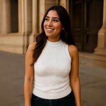 Regata Tricot Modal Gola Alta Detalhe Losango