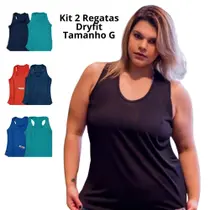 Regatas Feminina Academia, Kit com 2, Dryfit, Tamanho G