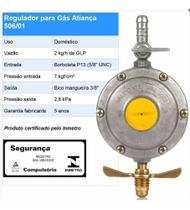 Registro Aliança com regulador- para gás- para uso doméstico 2kg GLP