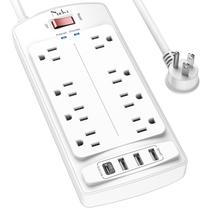 Regleta Protectora contra Sobretensiones Nuetsa con 8 Enchufes y 4 Puertos USB, Cable de 2.5 m