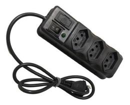 Régua 3 Tomadas Proteção Fusível Chave Liga Luz De Led Cor Preto