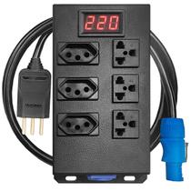 Régua 6 Tomadas Mista Voltímetro Powercon 4000w