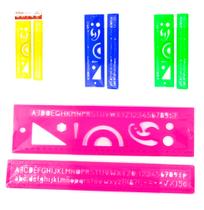 Regua com normografo e transferidor colors com 2 pecas 30cm na solapa Regua com normografo e transferidor colors com 2 pecas 30cm na solapa