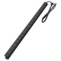 Régua de alimentação de metal HHSOET para montagem na parede, tomada elétrica montável, soquete de alimentação de montagem em liga de alumínio com interruptor, cabo de alimentação SJT 3/C 14AWG de 10 pés, 15A 125V 1875W (16 tomadas) preto