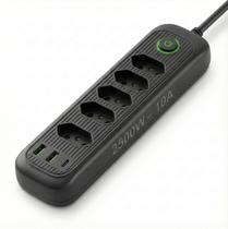 Régua de energia com 5 tomadas + USB + Tipo-C Cabo 2m Filtro de Linha Bivolt automático Ideal para home office,