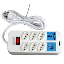 Régua de Energia com 7 Tomadas 2 USB Branco Bivolt 110v/220v
