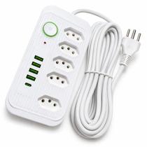 Régua de Energia / Filtro de Linha 5 Tomadas 4 USB 1 USBC, Cabo 5 Metros, Bivolt Automático 110V/220V, Ideal para Casa e Escritório
