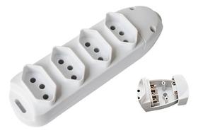 Régua De Tomada Flach 4 Tomadas Plugue Aterrado 2p+t 10a Branco 127/220v