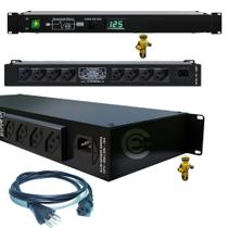 Regua de Tomadas Com 8 Entradas 10A 2500W Padrão Rack 19 Led LCD Check Voltagem 110/220V