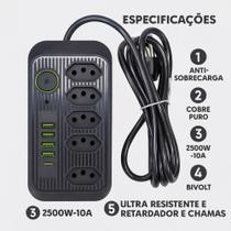 Régua Extensão Elétrica 5 Tomadas 4 USB Type-C 2m Bivolt com Cabo 2 Metros - Envio Rápido Régua Extensão Elétrica 5 Tomadas 4 USB Type-C 2m Bivolt com Cabo 2 Metros - Envio Rápido