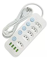 Regua Extensão Filtro De Linha 5 Tomadas 10A 4 Entradas USB