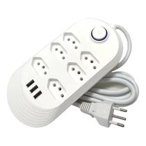 Régua Extensão Filtro de Linha com 6 Tomadas 3 USB Com Botão On/Off Cabo 2m 110-220 Bivolt Potência