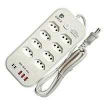 Régua Extensão Filtro Linha 6 tomadas 4 USB-A 1 USB-C PD 3.0/30W Cabo 2m One-X EX-5615 Régua Extensão Filtro Linha 6 tomadas 4 USB-A 1 USB-C PD 3.0/30W Cabo 2m One-X EX-5615