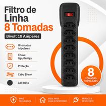 Régua Filtro de Linha 8 Tomadas Preto 110/220V 10 amperes extensão elétrica 80 cm Régua Filtro de Linha 8 Tomadas Preto 110/220V 10 amperes extensão elétrica 80 cm