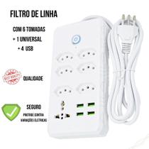 Régua Filtro de Linha com 7 Tomadas Extensão Elétrica 1 Universal 4 USB Bivolt 10A 110v/220v Cabo de 2 Metros Régua Filtro de Linha com 7 Tomadas Extensão Elétrica 1 Universal 4 USB Bivolt 10A 110v/220v Cabo de 2 Metros