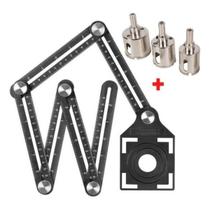 Regua Gabarito Transferidor Localizador de Furo Alumínio e 3 Serra Copo Brocas Diamantadas Furar Pisos Porcelanatos Cerâmicas Granito Marmore Pedra Regua Gabarito Transferidor Localizador de Furo Alumínio e 3 Serra Copo Brocas Diamantadas Furar Pisos Porcelanatos Cerâmicas Granito Marmore Pedra