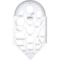 Régua Plástica Geometria Gabarito Cristal - Pacote com 10 Unidades Régua Plástica Geometria Gabarito Cristal - Pacote com 10 Unidades