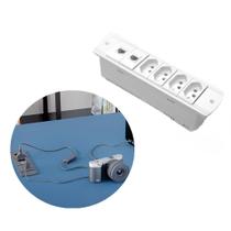 Regua S210 4 Tomadas Nbr + 2 Blocos Key Branco Qtmov