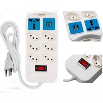 Régua Tomada 7 Entradas Com 2 Usb Universal Para Carga