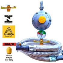Regulador 506 visor Gas Aliança 2kg/h Mangueira inox 2 metro Regulador 506 visor Gas Aliança 2kg/h Mangueira inox 2 metro