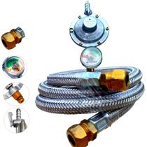 Regulador Registro click visor 2kg/h mangueira inox 1,0mts