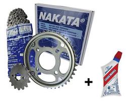 Relação Tração Nakata Corrente Coroa Pinhão Honda Cg Titan Fan 150 Ks Es Esd Mix Flex Aço 1045 + Graxa Lub Corrente